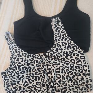Black and White Fitted Crop Tank Bikini Top